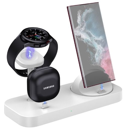 White B25 Type-C 4-in-1 Charging Stand Phone Holder for Samsung Watch/Galaxy Buds - 1