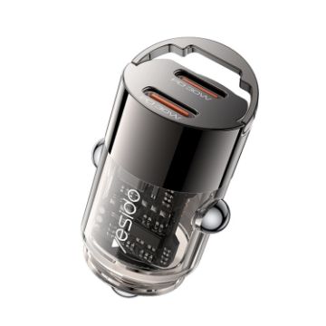 Yesido Y69 PD30W Dual USB-C/Type-C Car Charger - Metal Grey - 1