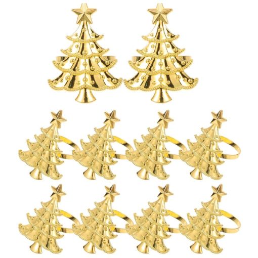 10pcs Christmas Tree Napkin Rings - Gold Metal Napkin Buckles - 1