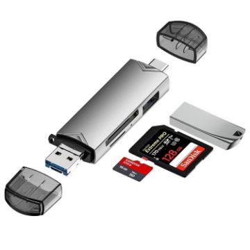 6 in 1 USB3.0 Card Reader Adapter - Silver - 1