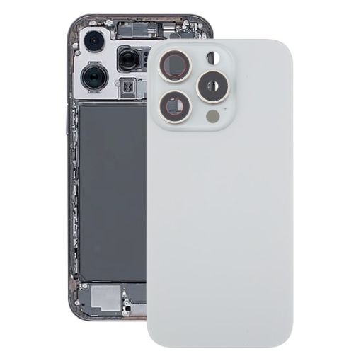 iPhone 16 Pro Max Glass Battery Back Cover with Camera Lens - Silver - 1