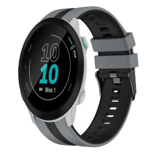 Garmin Forerunner 55 20mm Sports Silicone Watch Band Grey+Black - 1