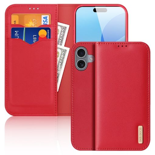 iPhone 16 DUX DUCIS Hivo Series Cowhide Flip Phone Case (Red) - 1