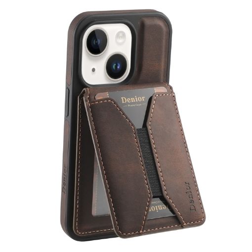iPhone 15 Denior D18 Rotating Holder MagSafe Phone Case (Brown) - 1