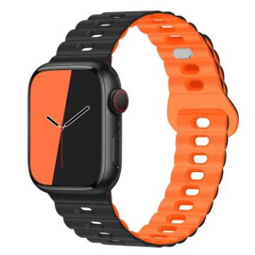 Apple Watch Series 7 41mm Silicone Watch Band - Black Orange - 1