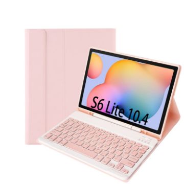 Pink Bluetooth Keyboard Leather Case for Samsung Galaxy Tab S6 Lite 10.4" - 1