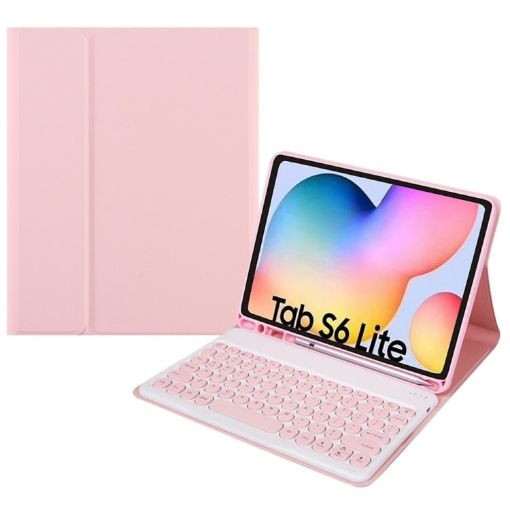 Samsung Galaxy Tab S7 Bluetooth Keyboard Leather Case (Pink) - Pen Slot - 1