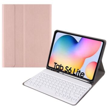 Samsung Galaxy Tab S7 Bluetooth Keyboard Leather Case - Rose Gold+White - 1