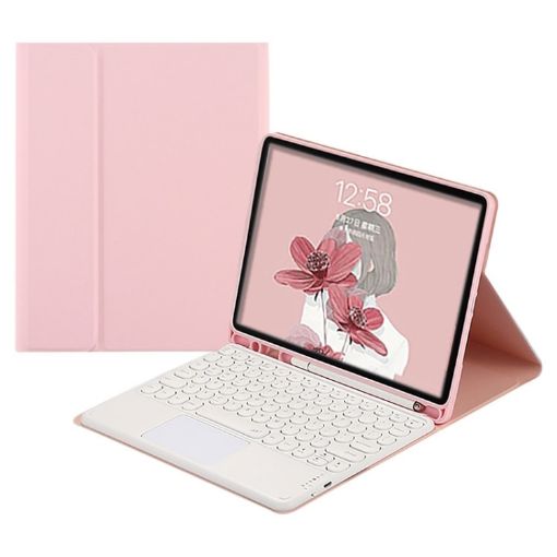 Bluetooth Keyboard Leather Case for Samsung Galaxy Tab S7 - Pink+White - 1