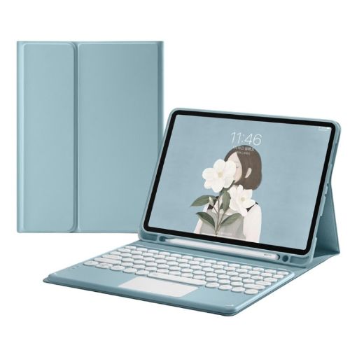 Bluetooth Keyboard Leather Case for Samsung Galaxy Tab A7 10.4 (Blue) - 1