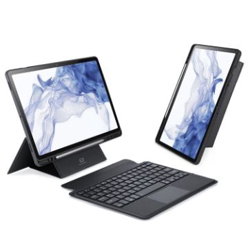 Samsung Galaxy Tab S7/S8 Magnetic Keyboard Leather Tablet Case - Black - 1
