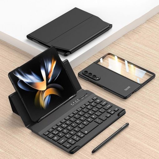 Samsung Galaxy Z Fold4 GKK Magnetic Folding Bluetooth Keyboard Leather Case - 1