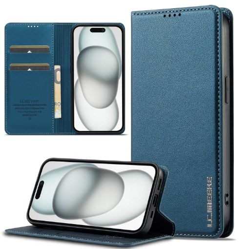 LC.IMEEKE L1 Series Frosted Fine Texture PU Phone Case for iPhone 14/13 - Blue - 1