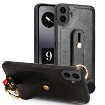 For Nothing CMF Phone 1 Wristband Leather Back Phone Case - Black - 1