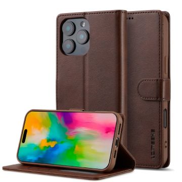 LC.IMEEKE Calf Texture Leather Case for iPhone 16 Pro Max - Brown - 1