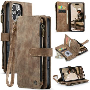 iPhone 16 Pro CaseMe C30 Card Slots Zipper Wallet Leather Phone Case - 1
