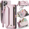iPhone 16 Pro Max CaseMe C36 Pink Zipper Wallet RFID Leather Case - 1