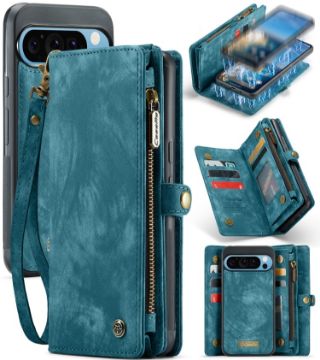 Blue Leather Phone Case for Google Pixel 9 Pro XL - Detachable & Multifunctional - 1