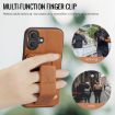 iPhone 16 Fierre Shann Oil Wax Cow Leather Card Holder Back Phone Case - Brown - 7