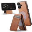 iPhone 16 Fierre Shann Oil Wax Cow Leather Magnetic Card Holder Phone Case - Brown - 3