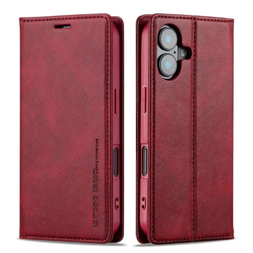 LC.IMEEKE RFID Anti-theft Leather Phone Case for iPhone 16 - Red - 1