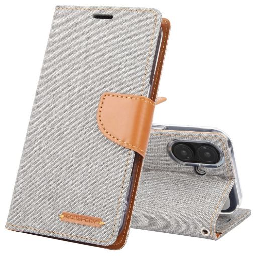 GOOSPERY CANVAS DIARY Fabric Texture Flip Leather Phone Case - Grey - 1