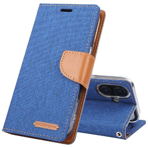 GOOSPERY CANVAS DIARY Fabric Texture Flip Leather Phone Case - Blue - 1