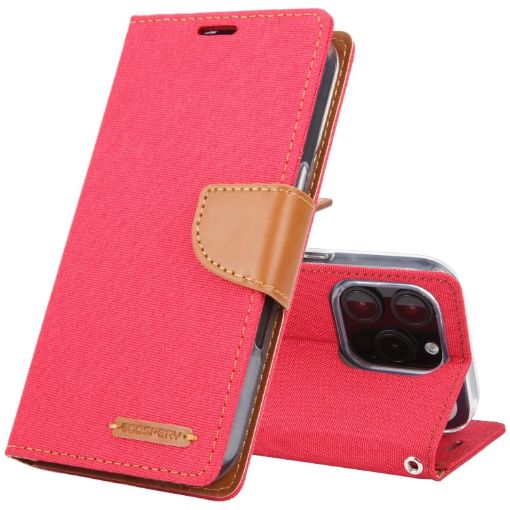 GOOSPERY Canvas Diary Fabric Texture Flip Leather Phone Case - Red - 1