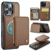 iPhone 16 Pro Max JEEHOOD J05 Business Magnetic Style RFID Leather Phone Case Brown - 1