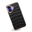 iPhone 16 Denior Crocodile Texture Genuine Leather Electroplating Phone Case - 4