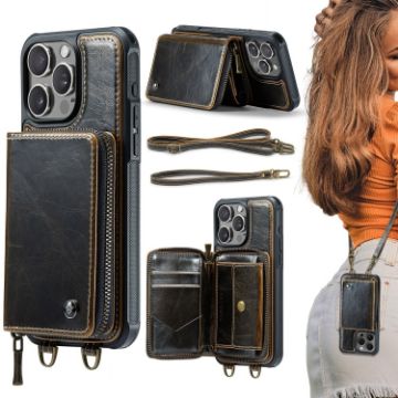 iPhone 16 Pro JEEHOOD C22 Zipper Wallet Leather Case - Coffee - 1
