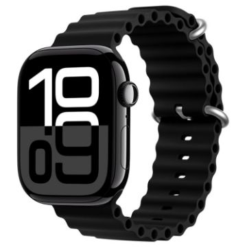 Apple Watch Series 10 46mm ZGA Ocean Silicone Watch Band - Black - 1