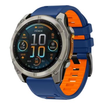 Garmin 26mm Two Color Silicone Watch Band - Royal Blue Orange - 1