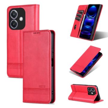 OPPO A3x 4G Red Leather Phone Case - Magnetic Calf Texture Flip - 1