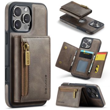 iPhone 16 Pro DG.MING M5 Series Zip RFID Multi Card Detachable Leather Phone Case - 1