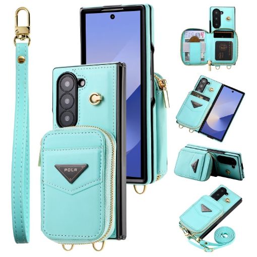 Samsung Galaxy Z Fold6 Blue Wallet Phone Case with Multi-Card Slots - 1
