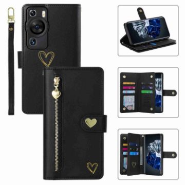 Huawei P60 Pro POLA Love Wallet Leather Phone Case - Black - 1