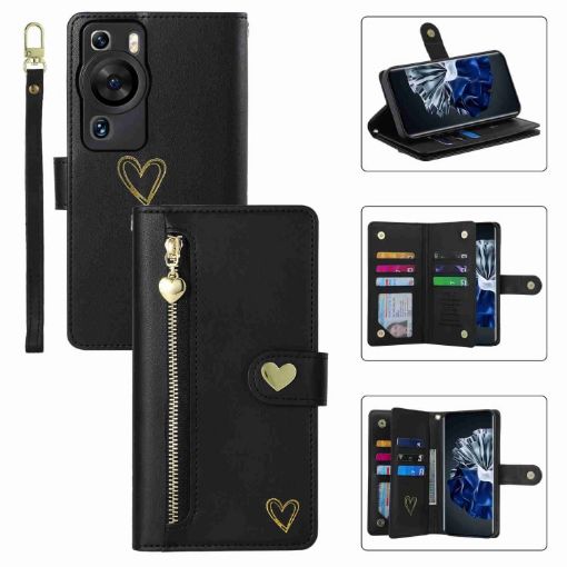Huawei P60 Pro POLA Love Wallet Leather Phone Case - Black - 1