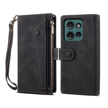 Motorola Moto G75 5G Retro Frosted Leather Phone Case - Black - 1