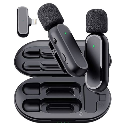 Wireless Lavalier Microphone with Charging Box - Noise Reduction - 8 Pin Interface - 1