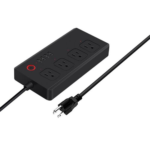 Smart Power Strip: WiFi 10A 2500W, 4 Outlets + 4 USB, US Plug (Black) - 1