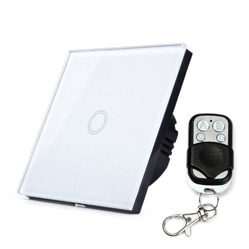 86mm 1 Gang Glass Smart Switch with RF433 Remote, AC 110V-240V (White) - 1