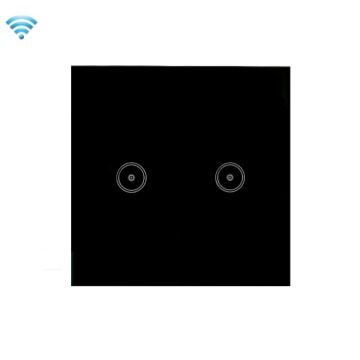 2 Gang Black Wifi Wall Touch Panel Switch, Voice & Remote Control - 1