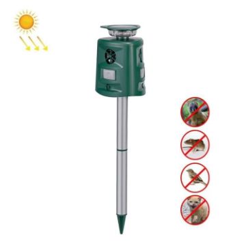 SK698 Solar Animal Repeller 360 Strobe Light Ultrasonic Green - 1
