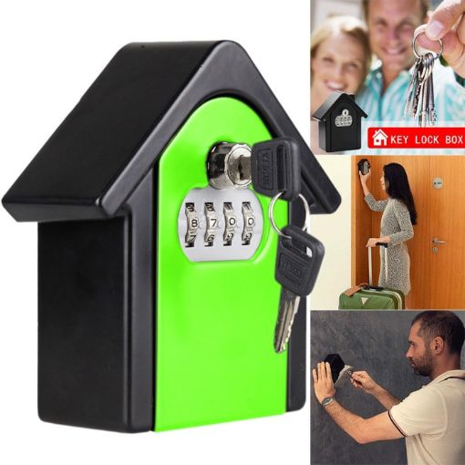 Green Hut Shape Password Lock Box with Key - Wall Cabinet Storage - 1