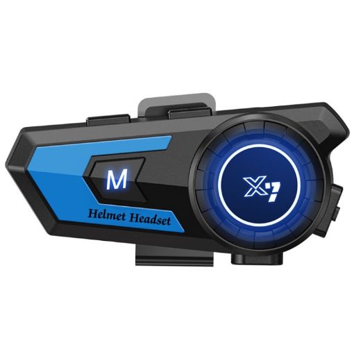 X7 Blue Motorcycle Helmet Bluetooth Headset for Navigation & Music - 1
