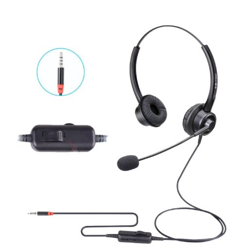 VT200D Double Ears Telephone Operator Headset, 3.5mm Single Plug Mic - 1