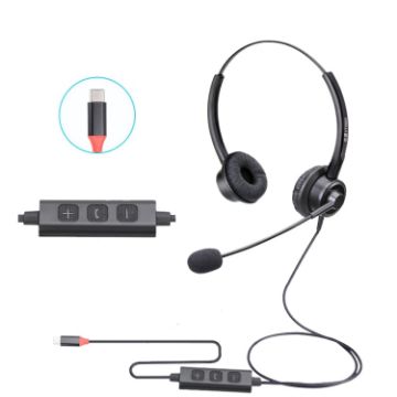 VT200D Type-C Double Ears Telephone Headset with Mic and Answer Key - 1