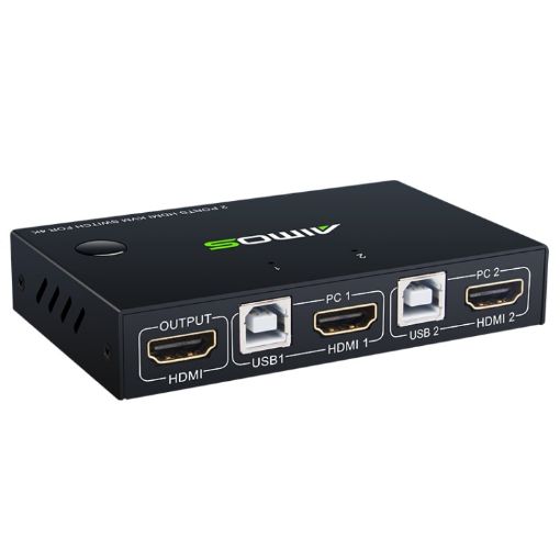 4K Ultra HD HDMI KVM Switch - AM-KVM201, 2 In 1 Out, Metal Case - 1