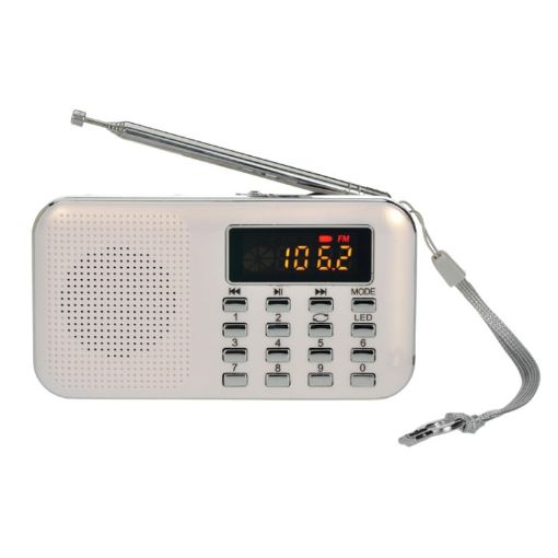 MP3 Radio Speaker Player with LED Flashlight, TF Card & USB (White) - 1